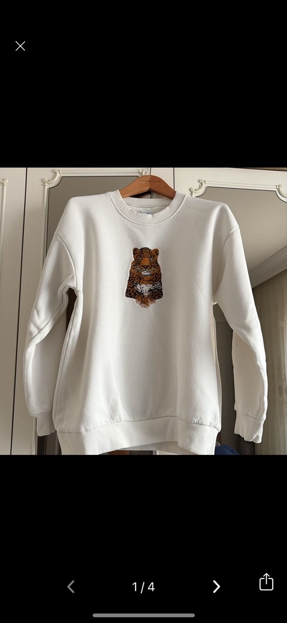 Beyaz Kadın Sweatshirt, Kaplan Baskılı, Sıcak Kumaş - Görsel 5