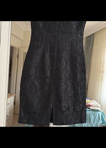 Dantel Detaylı Siyah Midi Kadın Elbise - Görsel 6
