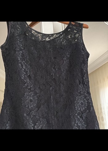 Dantel Detaylı Siyah Midi Kadın Elbise - Görsel 2