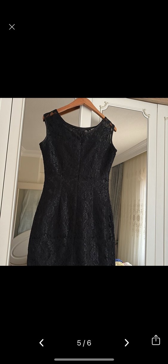 Dantel Detaylı Siyah Midi Kadın Elbise - Görsel 5