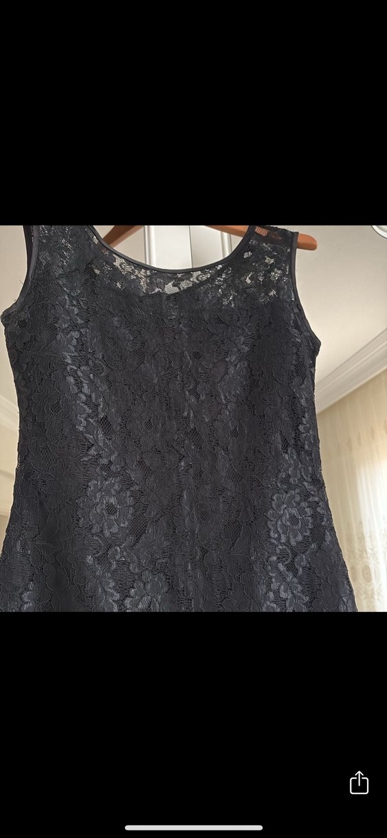 Dantel Detaylı Siyah Midi Kadın Elbise - Görsel 2