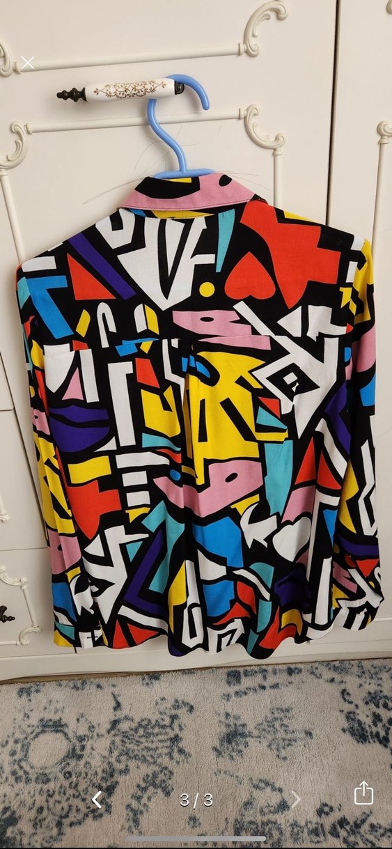 Çok Renkli Geometrik Desenli Kadın Gömlek - Görsel 3