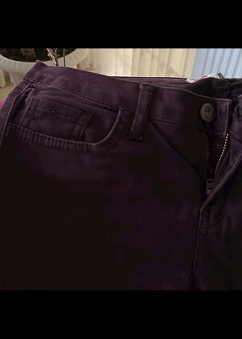 Bordo Kemerli Dar Kesim Midi Kadın Kot Pantolon - Görsel 3