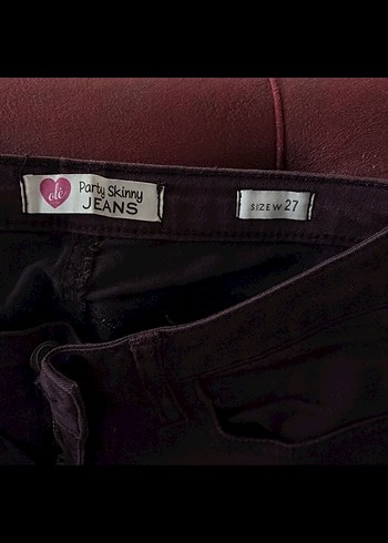 Bordo Kemerli Dar Kesim Midi Kadın Kot Pantolon - Görsel 4