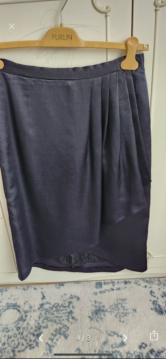 Kadın Lacivert Pilili Midi Kalem Etek - Görsel 4