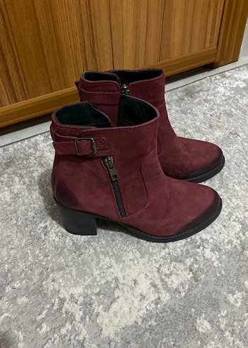 Bordo Süet Tokalı Kadın Biker Bot - Görsel 2