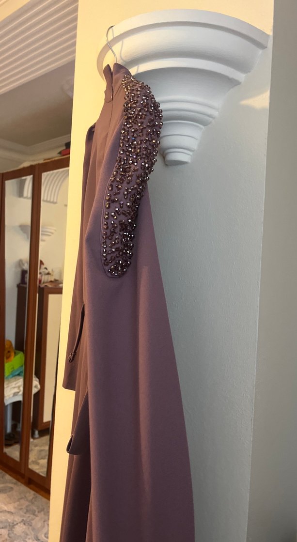 Uzun kollu mor kadın abiye - Görsel 3