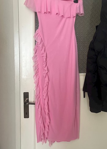 Pembe Straplez Uzun Abiye Elbise - Görsel 2