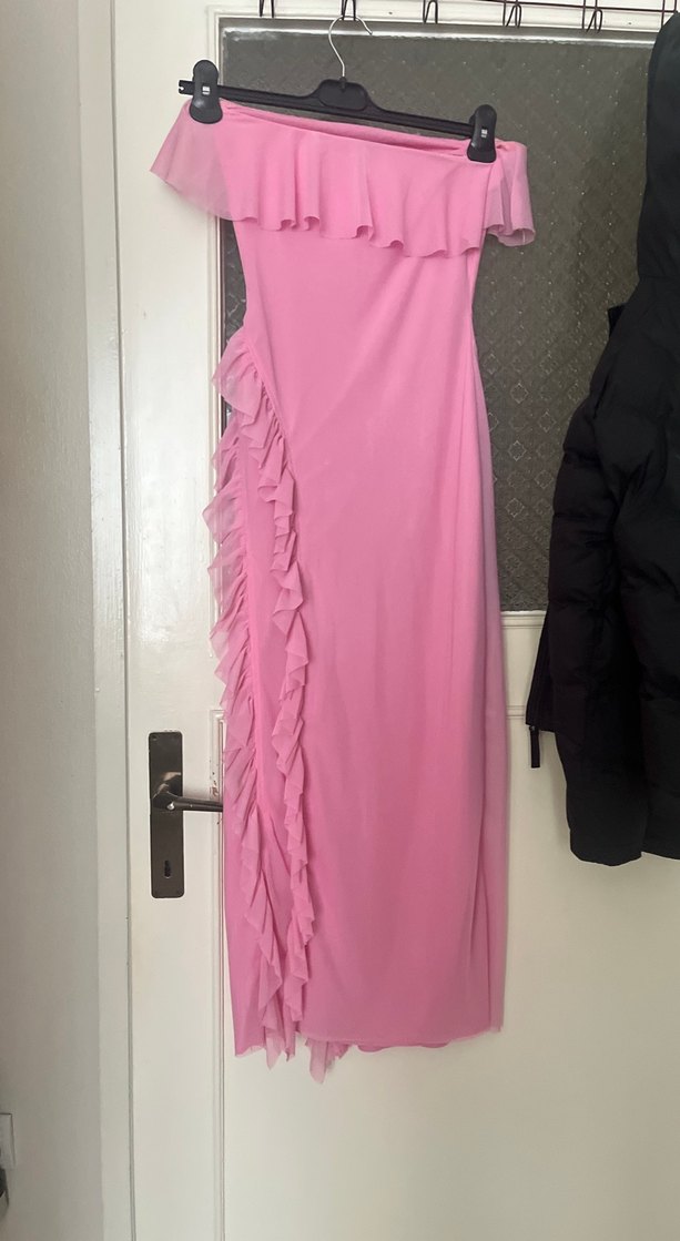 Pembe Straplez Uzun Abiye Elbise - Görsel 2