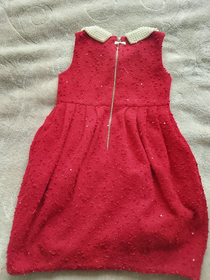 Kız Çocuk Kırmızı Örgü Kolsuz Elbise 5 yaş 120 cm uzunluk 35cmen - Görsel 4