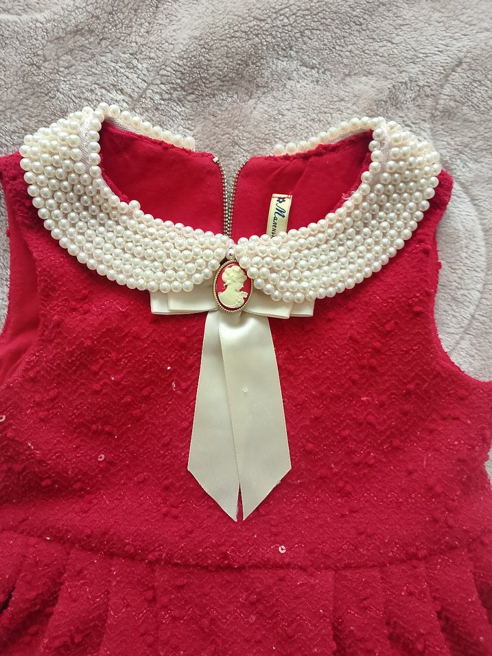 Kız Çocuk Kırmızı Örgü Kolsuz Elbise 5 yaş 120 cm uzunluk 35cmen - Görsel 2