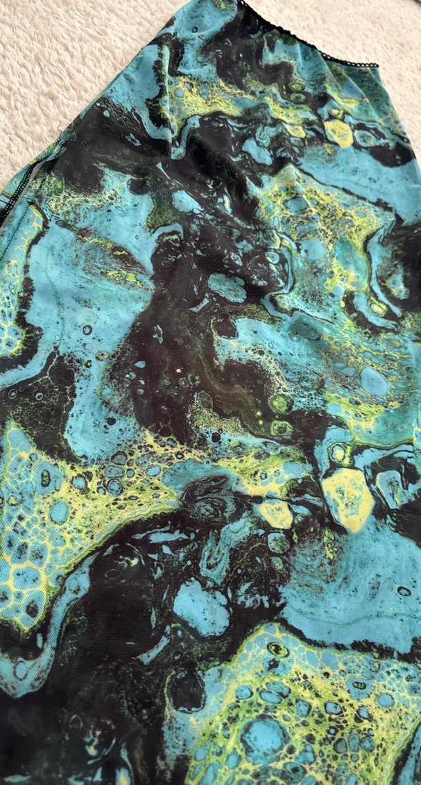 Uzun Bağlama Desenli Turkuaz Hamile Eteği - Görsel 3