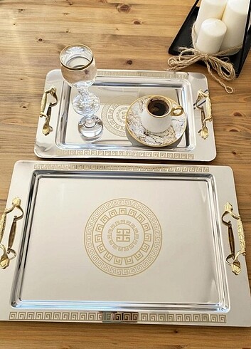 Beden 2 li lüx gold çelik tepsi