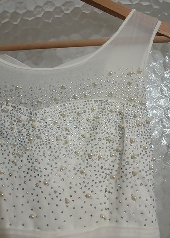 diğer Beden beyaz Renk İnci Detaylı Beyaz Abiye