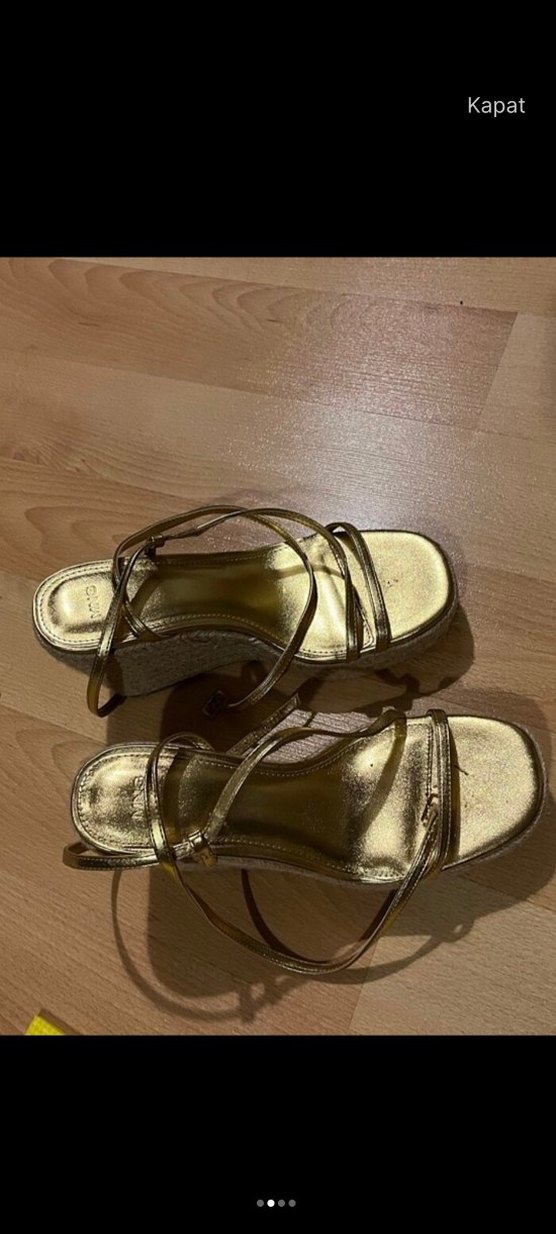 Kadın Altın Deri Dolgu Topuklu Espadril - Görsel 2