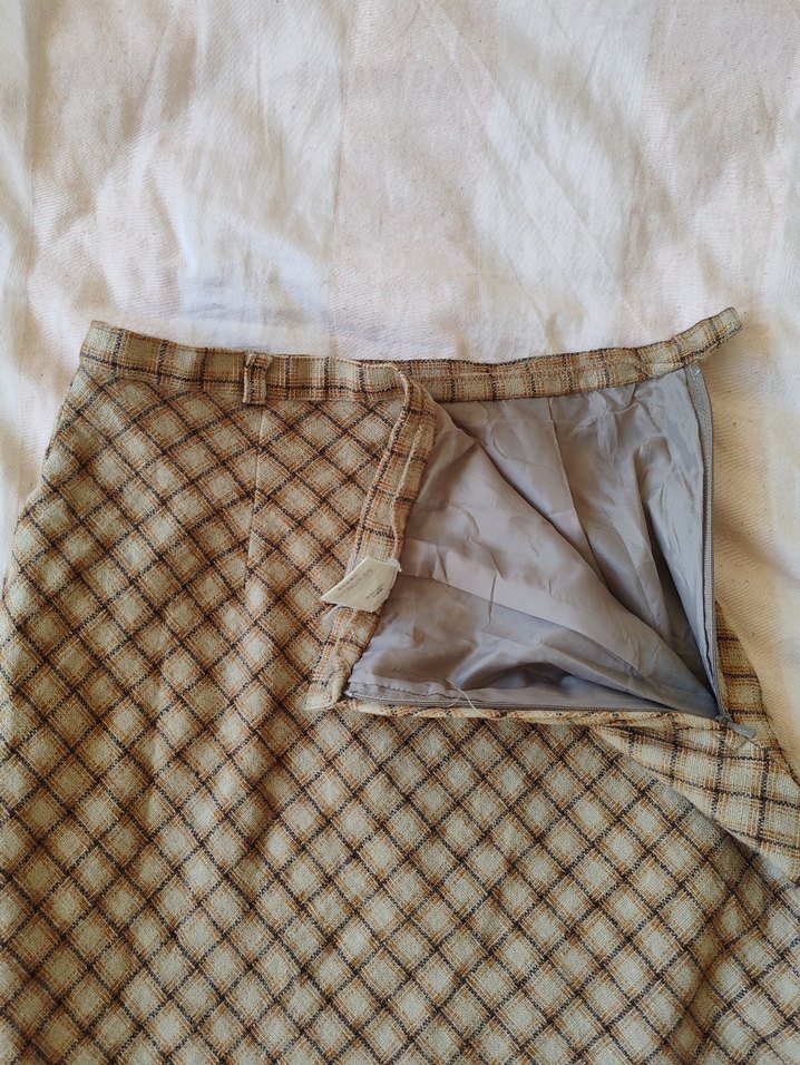 Bej Kareli Yünlü Uzun Etek - Görsel 2