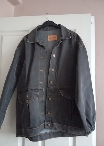 Gri Kadın Denim Ceket Düğmeli Normal Boy
