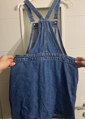 Kadın Mavi Denim Askılı Midi Tulum - Görsel 3