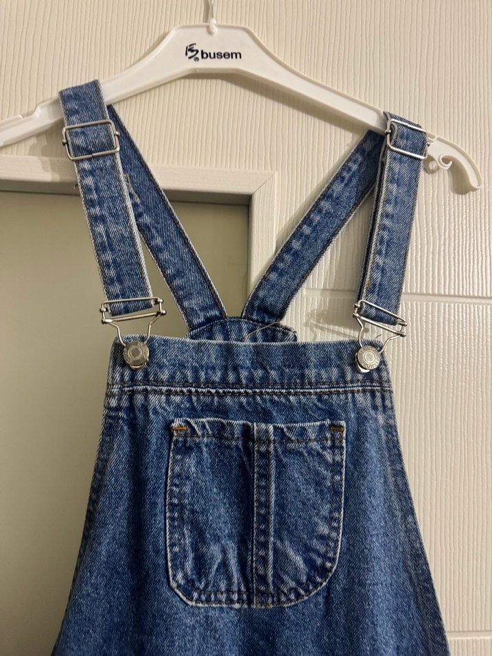 Kadın Mavi Denim Askılı Midi Tulum - Görsel 2