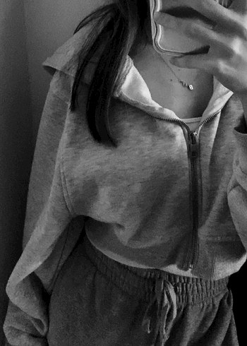 Gri Kadın crop Sweatshirt - Görsel 5