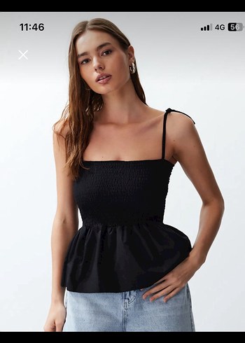 Siyah Straplez Mini Denim Bluz