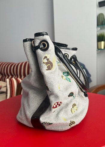 Nakışlı Gri Kadın Çanta y2k vintage - Görsel 3