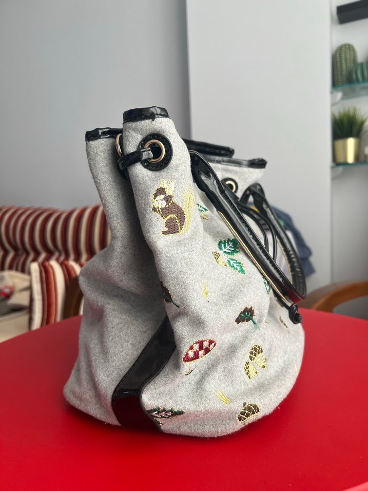 Nakışlı Gri Kadın Çanta y2k vintage - Görsel 3