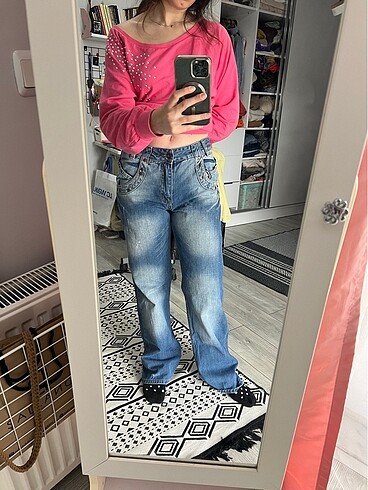Zımbalı mavi yıkamalı jean y2k - Görsel 8
