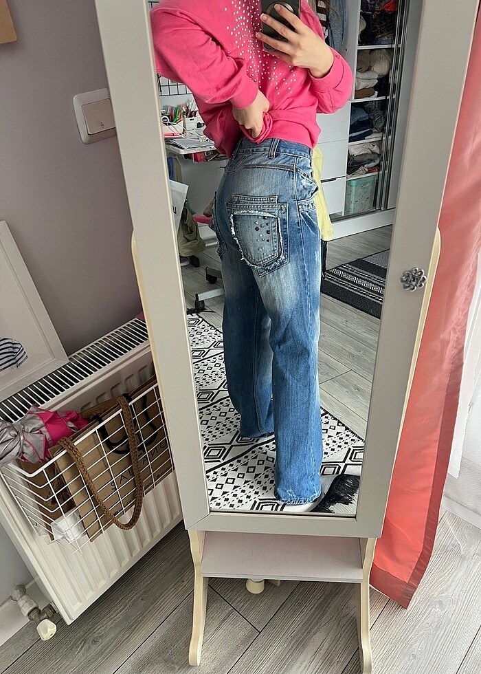 Zımbalı mavi yıkamalı jean y2k - Görsel 2