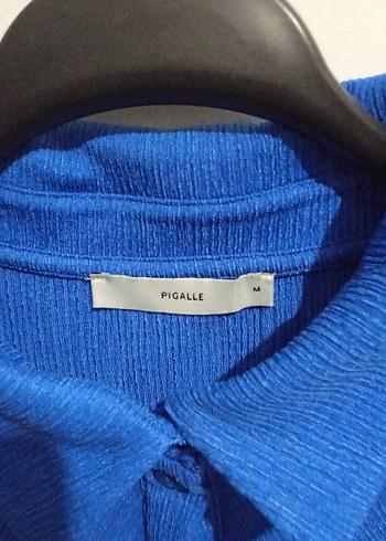 Düğmeli Mavi Uzun Kollu Keten Gömlek - Görsel 4