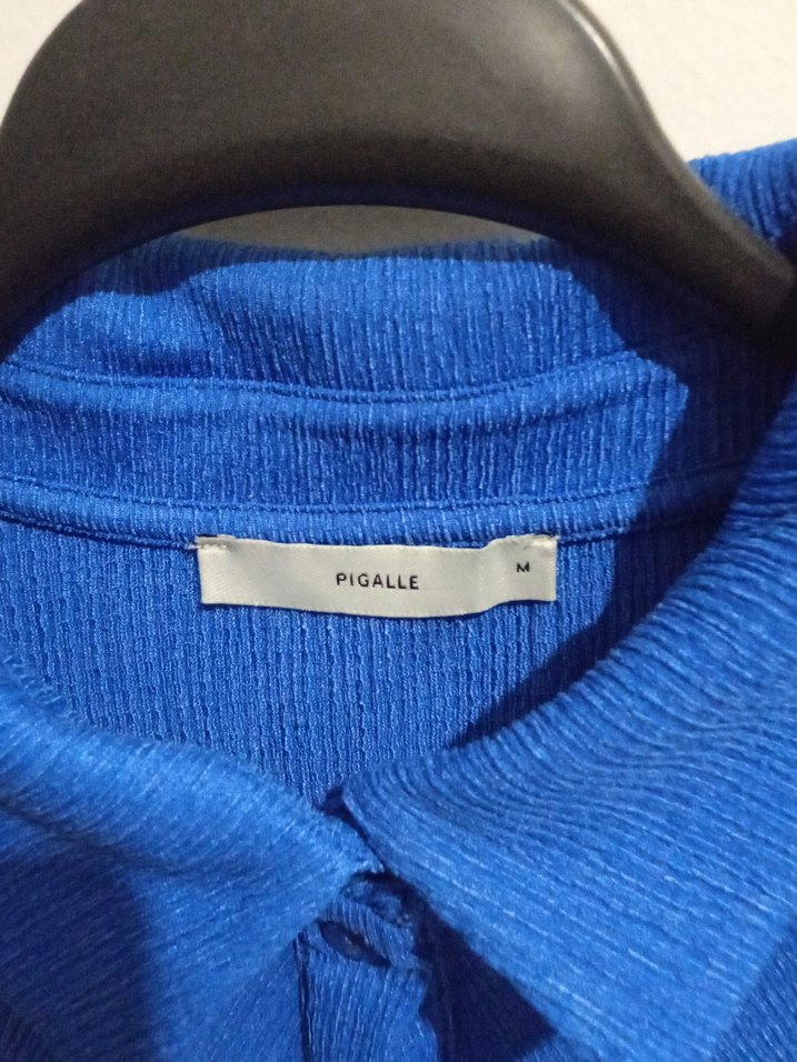 Düğmeli Mavi Uzun Kollu Keten Gömlek - Görsel 4