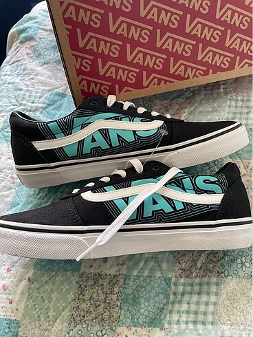 38 Beden Glow Ward Vans Neon Blue Mavi siyah ayakkabi
