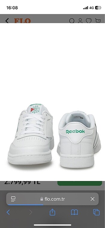 38,5 Beden beyaz Renk REEBOK CLUB C 85 SNEAKER AYAKKABI