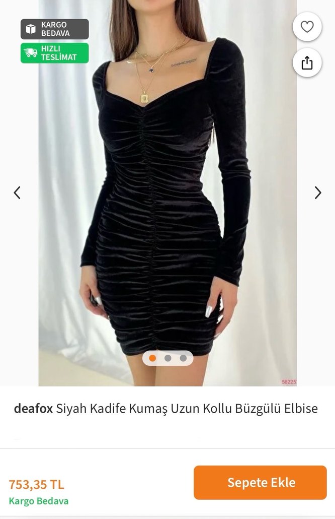 Siyah Drapeli Mini Kadife Elbise - Görsel 4