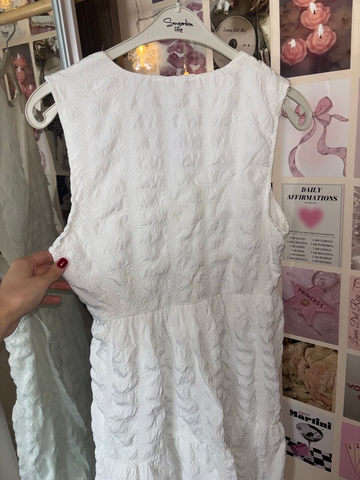 Beyaz Keten uzun Elbise - Görsel 4