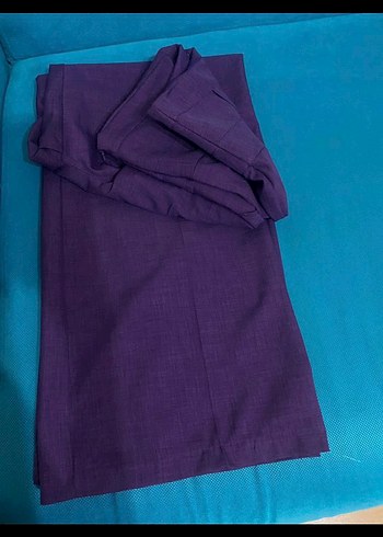 Mor Kadın Keten Pilili Kumaş Pantolon - Görsel 3