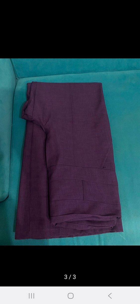 Mor Kadın Keten Pilili Kumaş Pantolon - Görsel 2