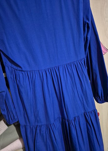 Düğmeli Lacivert Uzun Pamuk Elbise - Görsel 3