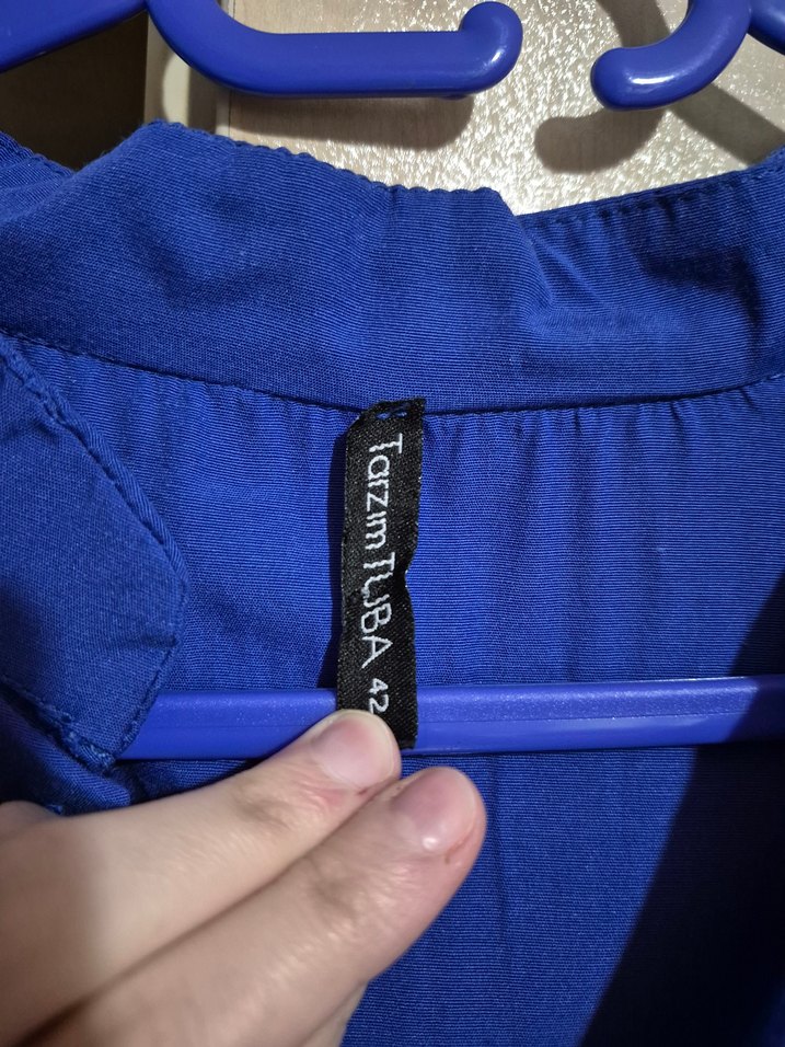 Düğmeli Lacivert Uzun Pamuk Elbise - Görsel 5