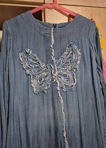 Nakışlı Uzun Denim Elbise - Görsel 2