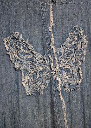 Nakışlı Uzun Denim Elbise - Görsel 4