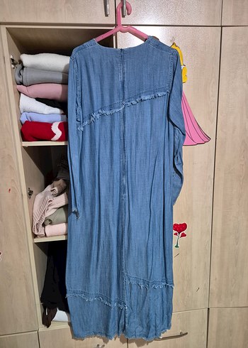 Nakışlı Uzun Denim Elbise - Görsel 8