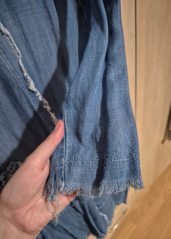 Nakışlı Uzun Denim Elbise - Görsel 5