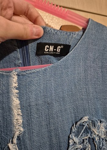 Nakışlı Uzun Denim Elbise - Görsel 9