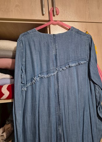 Nakışlı Uzun Denim Elbise - Görsel 7