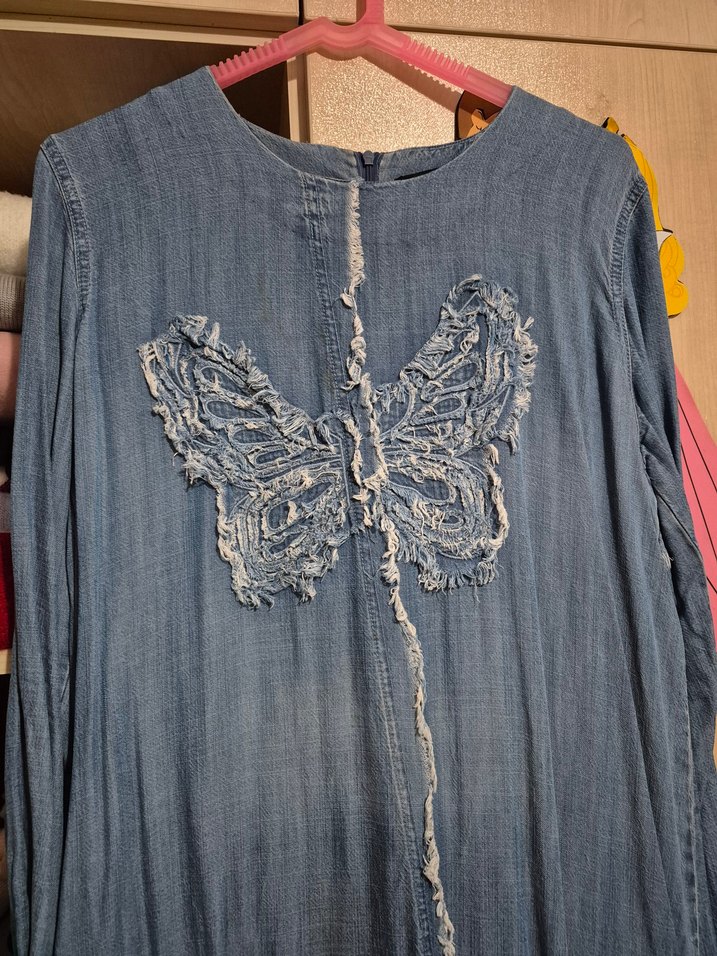 Nakışlı Uzun Denim Elbise - Görsel 2