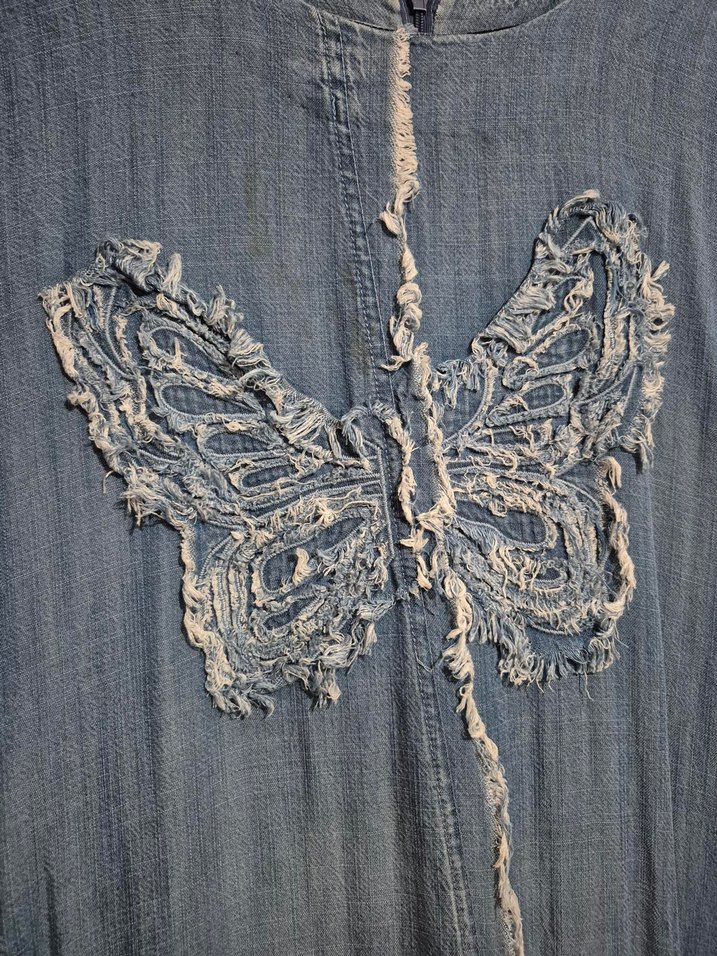 Nakışlı Uzun Denim Elbise - Görsel 4