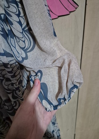 Bohem Bej Uzun Kollu Salaş Tesettür Elbise - Görsel 4