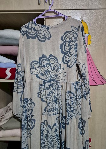 Bohem Bej Uzun Kollu Salaş Tesettür Elbise - Görsel 2