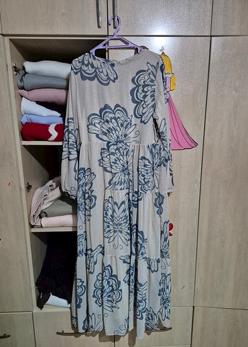 Bohem Bej Uzun Kollu Salaş Tesettür Elbise - Görsel 5